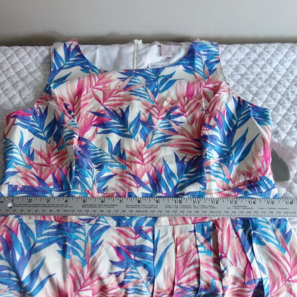 NWT FOREVER 21 Cream Blue Pink Side Pleated Sundress – Large - Picture 8 of 8